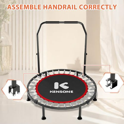 40" Mini Flodable Spring Rebounder Trampoline for Adults, Small Exercise Trampoline for Indoor Workout and Fitness, Purple Resistance Band Included, Max Load 330 LBS - size: 40"(Gray Resistance Band), style: With Bar