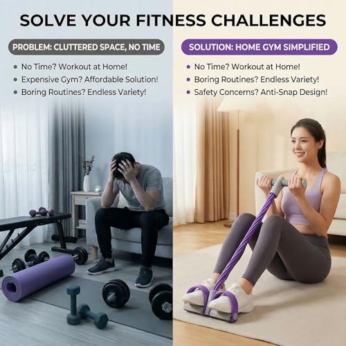 6-Tube Pedal Resistance Band with Handles, Multifunction Foot Pedal Resistance Band, Natural Rubber Fitness Band for Workout and Stretching, Abdomen, Waist, Arm, Leg(White)