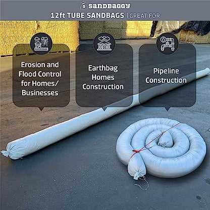 Sandbaggy Empty Tube Sandbags w/UV Protection | Helps Build Earthbag Homes Faster | Sandbag Protects Homes & Businesses from Flooding | Similar to SuperAdobe Bags - size: 14 in. wide x 12 ft long
