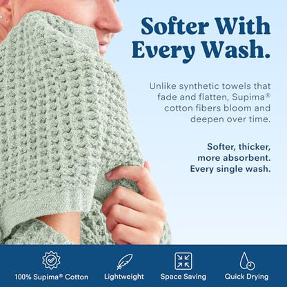 ONSEN Supima® Waffle Hand Towels, Quick Dry Lint Free 100% USA Cotton, Lightweight Absorbent Hand Towel Set, 16x30 in (Sage Green, Hand Towel 2-Pack) - color: Sage Green, size: Hand Towel 2-Pack