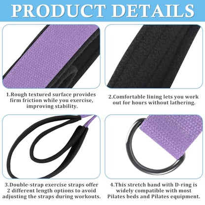 2PCS Pilates Double Loop Straps for Reformer Feet - Fitness and Yoga Equipment - D-Ring Exercise Straps for Gym and Home Workouts