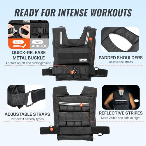 VEVOR Adjustable Weighted Vest, 11-20lb/20-32lbs/35lbs/40lbs Weight Vest with 6 Ironsand Weights and Reflective Stripe, Workout Equipment for Strength Training Running Jogging - color: 35 lbs