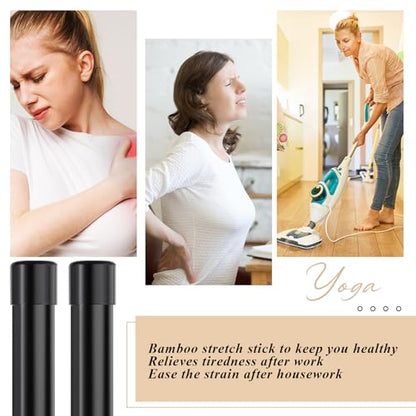 Hiboom 6/9 Pcs 5ft Yoga Stick Natural Bamboo Black Exercise Stick with Non-Slip Rubber Ends Stretching Tool Posture Corrector Stretch Tool for Flexibility, Workout, Balance Fitness