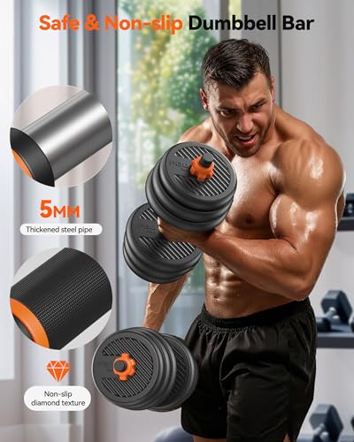 FEIERDUN DS2 Adjustable Dumbbells, 20/30/40/45/70/90lbs Free Weight Set with Connector, 5 in1 Dumbbells Set Used as Barbell, Kettlebells, Push up Stand, Weight Plate, Fitness Exercises for Home Gym Suitable Men/Women - style: D.45LB(22.5LB Pair)