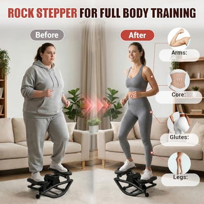 Rock Stepper for Exercise at Home, Rocking Stepper Side to Side with Resistance Bands & Digital Display, 300 LBS Capacity Full Body Workout Low-Impact Knee-Friendly Anti-Slip Side Stepper