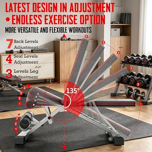 Multi-Function 6 in 1 Weight Bench Set - Leg Press, Preacher Curl Rack, Adjustable Workout Bench & Squat Rack for Full Body Exercise, Fitness Strength Training for Home Gym