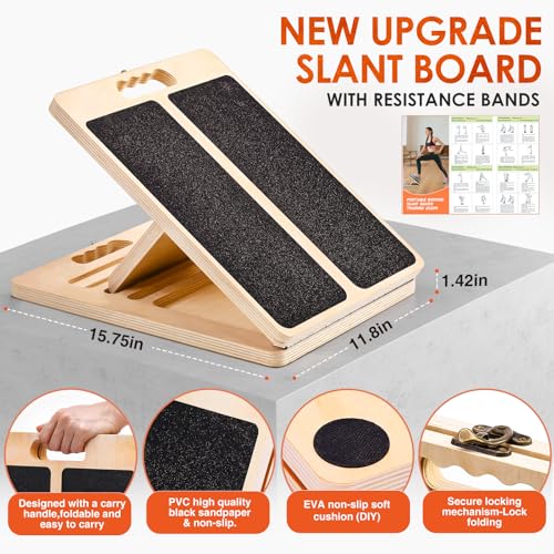 Thickened Wooden Calf Stretching Slant Board, Portable Adjustable Incline Board, 320 Lbs Weight Capacity, Calf Stretch Wedge for Leg, Heel, Suitable for Adults' Leg & Foot Stretching