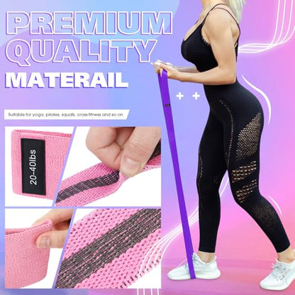 10 Pcs Fabric Resistance Bands for Working Out, 5 Levels Elastic Non-Slip Exercise Bands with Guide for Women and Men Legs and Glutes - for Home, Gym, Yoga, Pilates, Stretching
