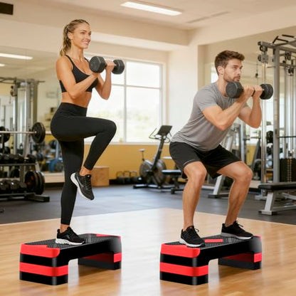 HomGarden Adjustable Workout Aerobic Stepper in Fitness & Exercise Step Platform Trainer Stepper w/Risers Adjust 4"-6''-8'' - color: Red