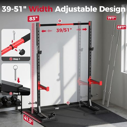 FLYBIRD SR1 Squat Rack with Pull-Up Bar, Adjustable Multi-Functional Power Rack, Inner Width Squat Rack Stand Suitable for 6FT,7FT Barbell for Home Gym Equipment