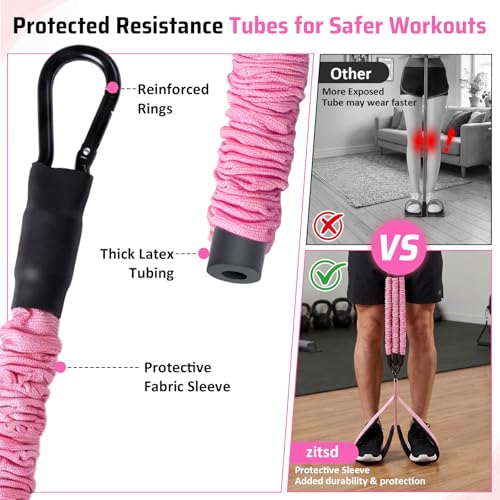 Pedal Resistance Bands with Handles for Women & Men - color: Pink