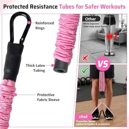 Pedal Resistance Bands with Handles for Women & Men - color: Pink