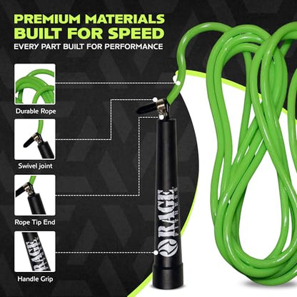 Rage Fitness R2 Speed Jump Rope – Adjustable PVC Speed Rope with Smooth Bearing Handles for Beginners to Advanced, Fast Cardio & Efficient Workouts