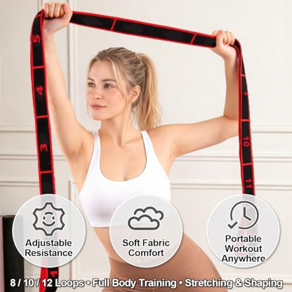 Resistance Bands Set with Numbers, 8/10/12 Loop Stretch Strap 3-Pack, Adjustable Exercise Bands for Yoga, Full Body Workout, Shaping, Stretching and Home Gym Exercise