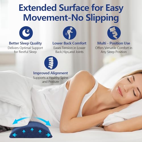 Cozyhealth - 2.95" H*18.7" L - Soft Small Lumbar Pillow for Sleeping, Memory Foam Back Lumbar Support Cushion for Lower Back Pain Relief Bed Waist Sleep Support Pillow for Side, Back(Dark Blue, Small)