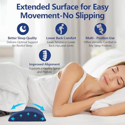 Cozyhealth - 2.95" H*18.7" L - Soft Small Lumbar Pillow for Sleeping, Memory Foam Back Lumbar Support Cushion for Lower Back Pain Relief Bed Waist Sleep Support Pillow for Side, Back(Dark Blue, Small)