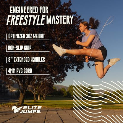 Fit Plus Pro Freestyle PVC, 4mm Cord Skipping Rope, Cardio, Adjustable 10ft Length with 8" Reinforced Handles, Non-Slip Grip for Gym Workout, School Sport, Beginner Use