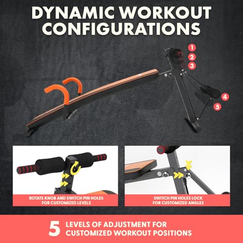 Adjustable Decline Sit-Up Bench for Abs with Handrail, Five Level Abdominal Bench for Core Training, Reverse Crunch Handle, Heavy-Duty Home Gym Sit Up Exercise Equipment for Core Muscles