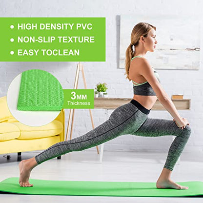 3 mm Thick Yoga Mat Bulk, Non Slip Exercise Workout Fitness Pad for Women Men, Gym Home Yoga Pilates, Easy to Clean, Sturdy PVC