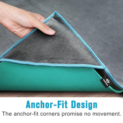 Ewedoos Yoga Towel Mat Towel with Anchor Fit Corners Non Slip Towel for Hot Yoga, Pilates, Workout, Camping
