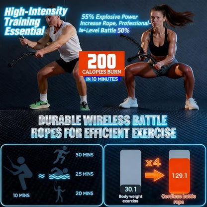 Adjustable Weight Ropeless Battle Ropes – Quiet, Beginner-Friendly Home Gym System for Men & Women, Portable Training Equipment for Strength, HIIT & Full-Body Workouts (Black)