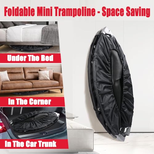 40" Foldable Mini Trampoline for Kids & Adults, Fitness Rebounder with 5-Level Adjustable Foam Handle, Max Load 450 lbs, Indoor/Outdoor Exercise Trampoline for Home Workouts (Red)