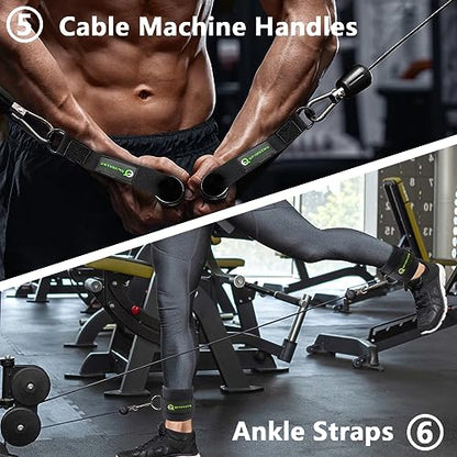 Cable Machine Attachment Set LAT Pulldown Attachments Weight Machine Accessories for Home Gym - color: black-6.0