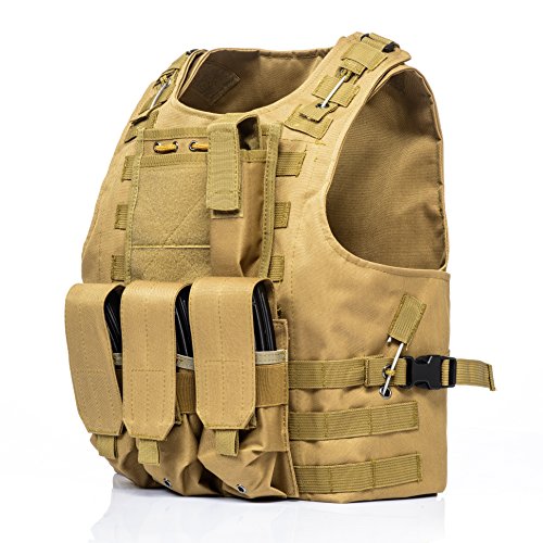 Trainning Tactical Airsoft Paintball Combat Swat Assault Army Shooting Hunting Outdoor Molle Police Vest - color: Tan-a