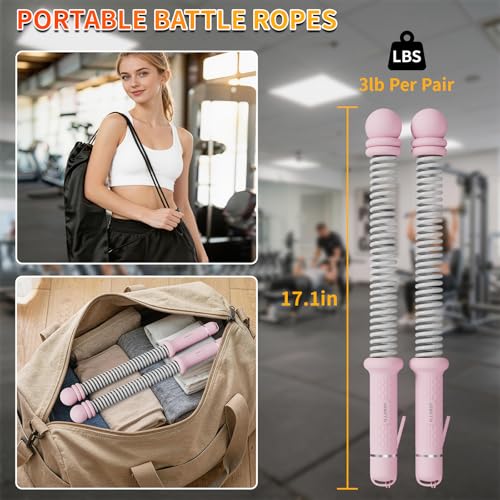Ropeless Battle Ropes for Home Gym, Portable Cordless Weighted Battle Rope - size: Adjustable Pink