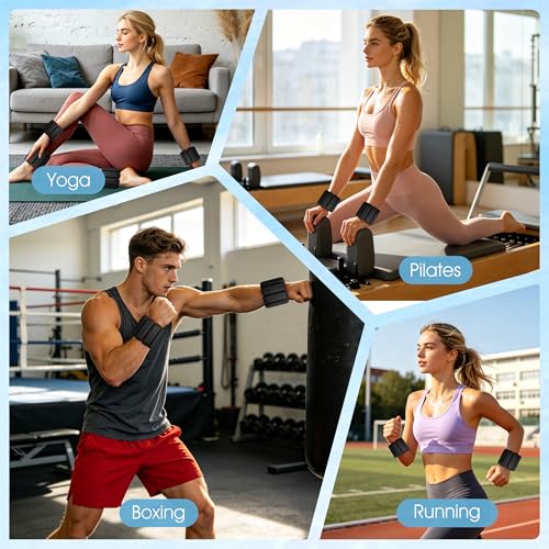 Wrist Weights Set, 2Pack Adjustable Ankle Weights for Women/Men(1 lb Each), Silicone Weighted Bangles for Yoga, Pilates, Running & Walking, Arm & Leg Weights - color: Black