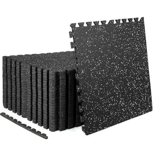 0.56in Thick 96 Sq Ft Exercise Equipment Mats, 24 Tiles Rubber Top EVA Foam Workout Mats, Interlocking Gym Flooring for Home Gym, 24 x 24in, Black & White - color: Black/White, size: 24 Tiles (96 Sq Ft )
