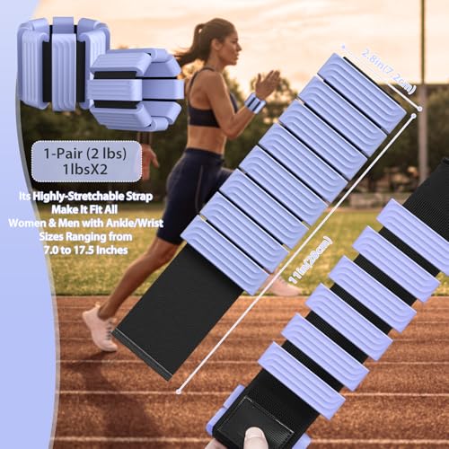 Pilates Wrist and Ankle Weights for Women - Adjustable Weighted Bangles for Men, 2 lbs Weighted Arm Bands Foot Leg Weights for Walking, Yoga, Training, Exercise, Running, Set of 2 (1LB Each) - color: Blue