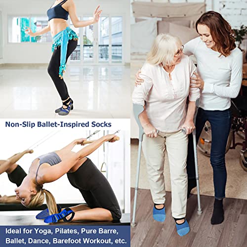 Ozaiic Pilates Socks for Women Non Slip Grip Yoga Barefoot Indoor Workout - color: 3 Pairs -Blue/Gray/Dark Blue