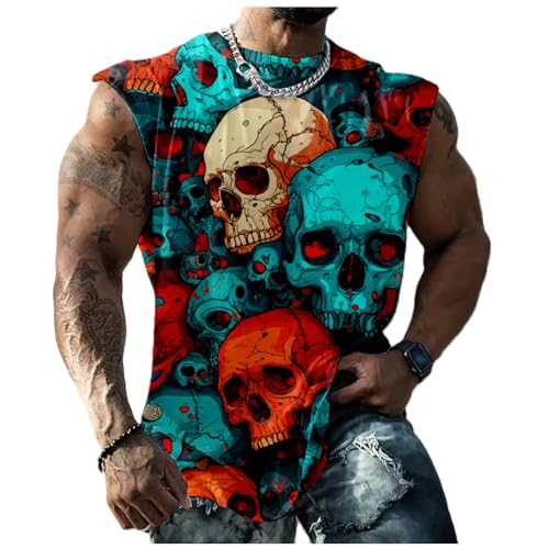 domirica Graphic Tank Tops Men Skull Printed Sleeveless Summer Oversized Loose Gym Workout Breathable Sportswear - color: Anime, size: X-Large