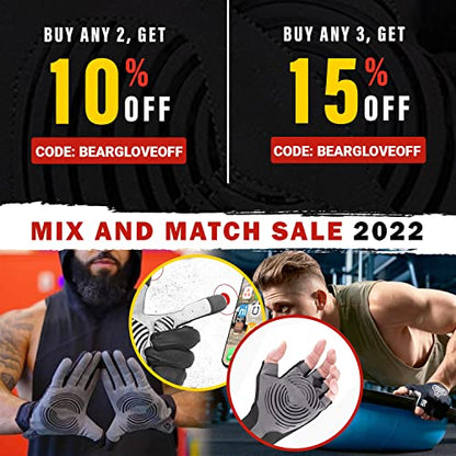 Bear Grips Weight Lifting Gloves for Men & Women | Half Finger Lifting Gloves | Full Finger Workout Gloves for Men | No Finger Exercise Gloves l Compression Weightlifting Gloves | Gym Gloves for Men