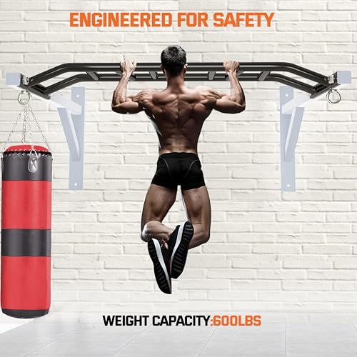 Upgrade Pull Up Bar Wall Mounted,Heavy Duty Multi Grip Chin Up Bar for Strength Training, 600 lbs Capacity, Durable Steel Construction, Perfect for Home and Garage Workouts - color: White and Black