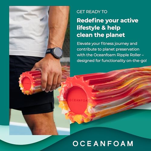 Ripple Travel Foam Roller (11" x 3.35") Firm Mini Foam Roller for Physical Therapy, Deep Tissue Massage, Back Pain - High Density, Wave Textured, Yoga, Exercise (Red, Gold & Natural Marbled) - color: Red, Gold & Natural Marbled