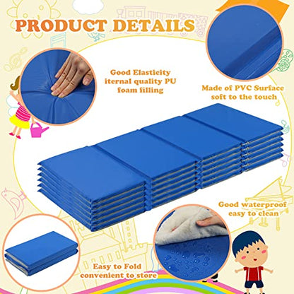 6 Pack Folding Rest Mat Toddler Nap Mat Upgraded Folding Exercise 1 Inch Thick 4 Section Classroom Sleeping for Preschool Daycare Kindergarten Yoga School Travel Home Supplies - color: Blue, Grey