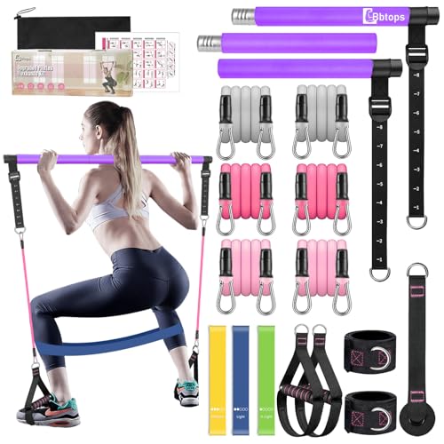 Pilates Bar Kit with Resistance Bands,Pilates Bar with Stackable Bands Workout Equipment for Legs,Hip,Waist and Arm,Exercise Fitness Equipment for Women & Men Home Gym Yoga Pilates - color: Violet