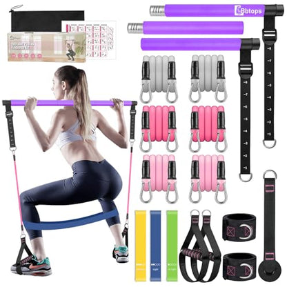 Pilates Bar Kit with Resistance Bands,Pilates Bar with Stackable Bands Workout Equipment for Legs,Hip,Waist and Arm,Exercise Fitness Equipment for Women & Men Home Gym Yoga Pilates - color: Violet