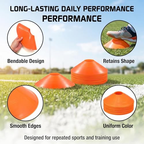 20Pcs Orange Soccer Disc Cones with Carry Strap Multi-Sport Training Cones Agility Soccer Football Markers for Sports Drills Practice Outdoor