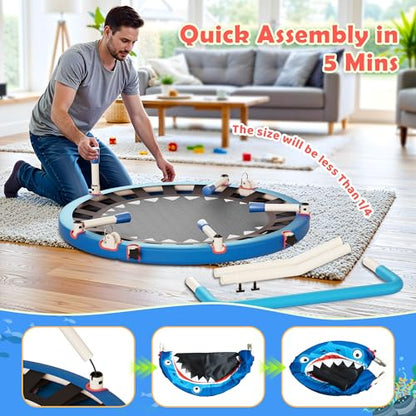 Premium 3FT Foldable Toddler Trampoline for Kids Ages 3-6, 36 Inch ASTM Certified Mini Trampoline with Adjustable Handle, 100 lbs Capacity, Quiet Elastic Bands, Safe for Indoor Outdoor Use - style: Shark