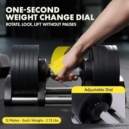 SQUATZ Adjustable Dumbbells with Quick Weight Change, Space-Saving Dumbbell Set with Anti‑Slip Handle, Secure Locking System, Heavy‑Duty Plates & Base for Home Workout and Strength Training