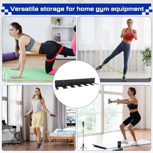 Sintuff Wall Mounted Dumbbell Rack for Home Gym, Heavy Duty Metal Storage Organizer with 6 Slots & Hooks, Space Saving Weight Holder for Dumbbells, Bands, Jump Ropes & Workout Accessories