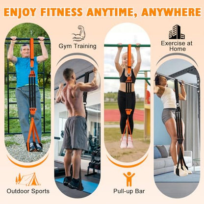Two Foot Pull Up Assistance Bands,Heavy Duty Pull Up Workout Bands,Adjustable Weight/Size with Comfortable Fabric Feet/Knee Rest for Home Gym Strength Training