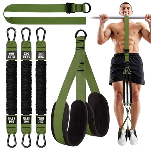 HPYGN Two Foots Pull Up Assistance Bands, Heavy Duty Resistance Band for Pull Up Bar, Adjustable Weight/Size with Fabric Feet/Knee Rest, Bands for Pull Up Assist for Strength Training, Pull Up - color: Army Green