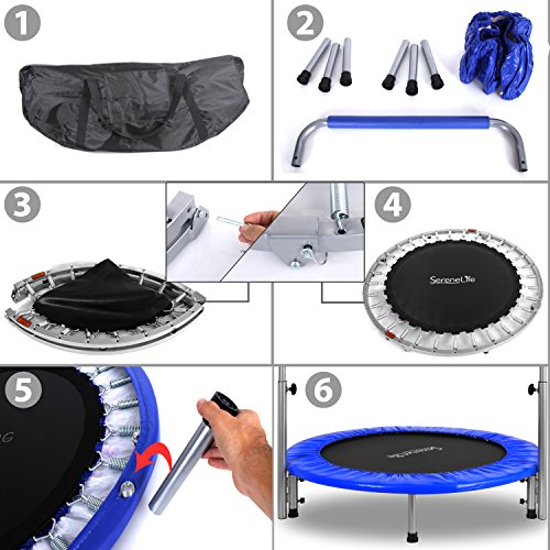 Kids Highly Elastic Sports Trampoline - 26” Space Saver Heavy Duty Portable Foldable Jumping Mat w/Coil Spring, Padded Frame Cover, 24" Padded Handrail, Kit Bag, Safe for Kids - SereneLife
