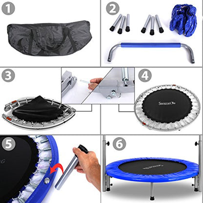 Kids Highly Elastic Sports Trampoline - 26” Space Saver Heavy Duty Portable Foldable Jumping Mat w/Coil Spring, Padded Frame Cover, 24" Padded Handrail, Kit Bag, Safe for Kids - SereneLife