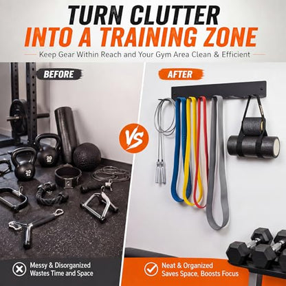 Chumia Gym Rack Organizer Wall Mounted Heavy Duty Fitness Equipment Storage Rack for Resistance Bands, Jump Ropes, Lifting Belts, Barbell, Space Saving Garage Home Gym Exercise Accessories Hanger