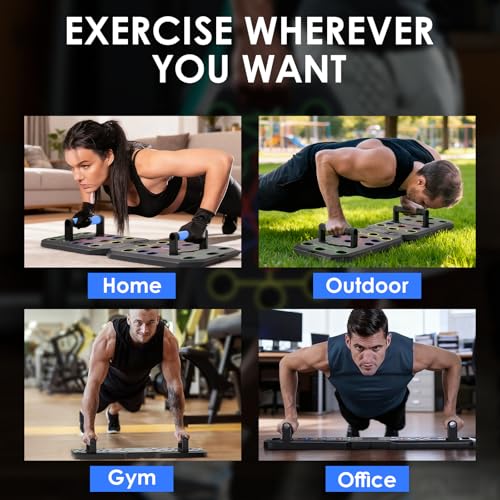 Push Up Board with Resistance Bands, Foldable Push Up Bar with Counter/Timer, Multi-function Push-Up Stand Home Workout Equipment with Handles for Fitness Burn Fat Chest Strength Training